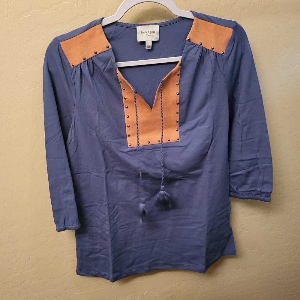 Women's Haute Hippie Top Blue and Tan Size XS NIP